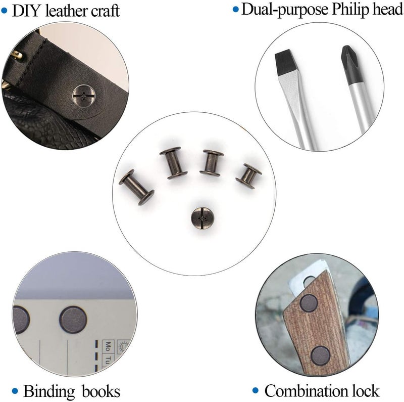 ALLOYPRO 80 Sets Chicago Screws Assorted Kit 4 Sizes Gun Metal Leather Rivets 1/4 5/16 3/8 1/2 Screw Rivets Slotted Phillip Head Book Binding Posts Nail Rivet Chicago Bolt for DIY Leather Craft M5 - Image 5